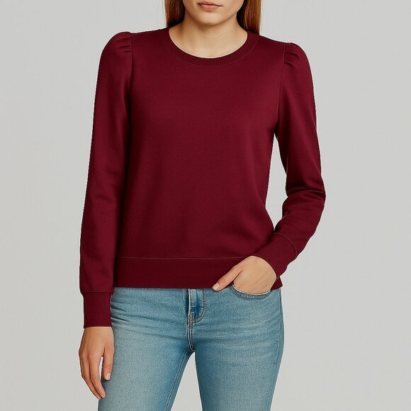 *NWOT* Express Ultra-Soft Burgundy Pleated Puff Sleeve Sweatshirt (XS-XXS) - Picture 1 of 16